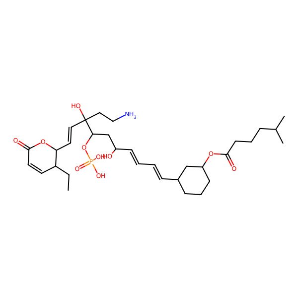 2D Structure of [3-[(1Z,3Z,9E)-8-(2-aminoethyl)-10-(3-ethyl-6-oxo-2,3-dihydropyran-2-yl)-5,8-dihydroxy-7-phosphonooxydeca-1,3,9-trienyl]cyclohexyl] 5-methylhexanoate