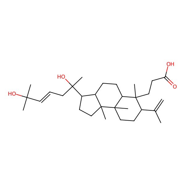 2D Structure of 3-[(3S,3aR,5aR,6S,7S,9aR,9bR)-3-[(E,2S)-2,6-dihydroxy-6-methylhept-4-en-2-yl]-6,9a,9b-trimethyl-7-prop-1-en-2-yl-1,2,3,3a,4,5,5a,7,8,9-decahydrocyclopenta[a]naphthalen-6-yl]propanoic acid