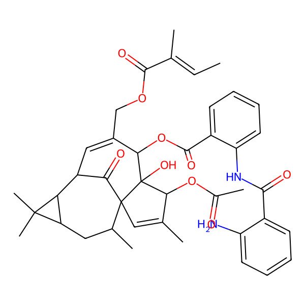 2D Structure of [(1S,4S,5R,6R,9R,10R,12R,14R)-4-acetyloxy-5-hydroxy-3,11,11,14-tetramethyl-7-[[(Z)-2-methylbut-2-enoyl]oxymethyl]-15-oxo-6-tetracyclo[7.5.1.01,5.010,12]pentadeca-2,7-dienyl] 2-[(2-aminobenzoyl)amino]benzoate