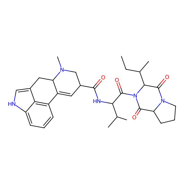 2D Structure of N-{1-[3-(Butan-2-yl)-1,4-dioxohexahydropyrrolo[1,2-a]pyrazin-2(1H)-yl]-3-methyl-1-oxobutan-2-yl}-6-methyl-9,10-didehydroergoline-8-carboximidic acid
