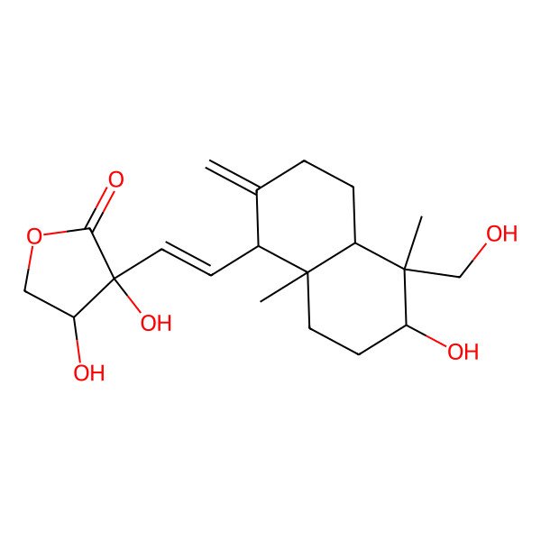 2D Structure of (3S,4S)-3-[(E)-2-[(1S,4aR,5S,6S,8aS)-6-hydroxy-5-(hydroxymethyl)-5,8a-dimethyl-2-methylidene-3,4,4a,6,7,8-hexahydro-1H-naphthalen-1-yl]ethenyl]-3,4-dihydroxyoxolan-2-one