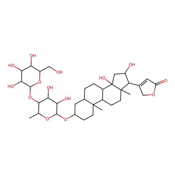2D Structure of 3-[(3S,5R,8R,9S,10S,13R,14S,16S,17R)-3-[(3S,4S,5S,6S)-3,4-dihydroxy-6-methyl-5-[(2S,3R,4S,5S,6R)-3,4,5-trihydroxy-6-(hydroxymethyl)oxan-2-yl]oxyoxan-2-yl]oxy-14,16-dihydroxy-10,13-dimethyl-1,2,3,4,5,6,7,8,9,11,12,15,16,17-tetradecahydrocyclopenta[a]phenanthren-17-yl]-2H-furan-5-one