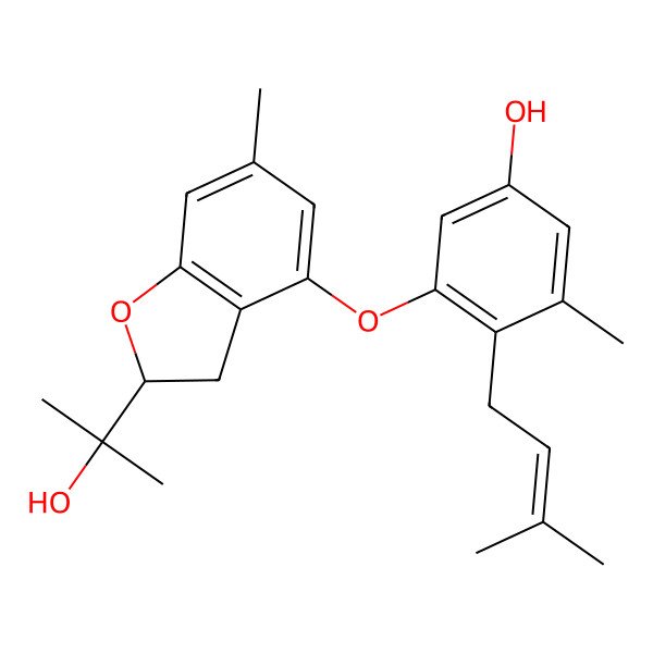 2D Structure of 3-[[2-(2-Hydroxypropan-2-yl)-6-methyl-2,3-dihydro-1-benzofuran-4-yl]oxy]-5-methyl-4-(3-methylbut-2-enyl)phenol