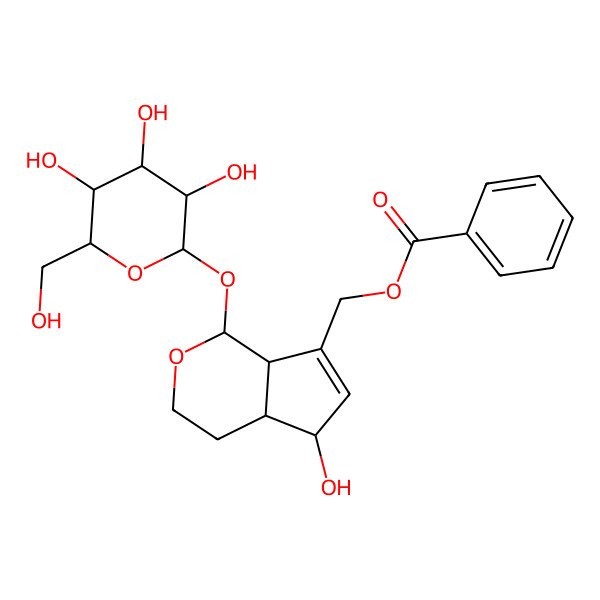 2D Structure of [5-Hydroxy-1-[3,4,5-trihydroxy-6-(hydroxymethyl)oxan-2-yl]oxy-1,3,4,4a,5,7a-hexahydrocyclopenta[c]pyran-7-yl]methyl benzoate