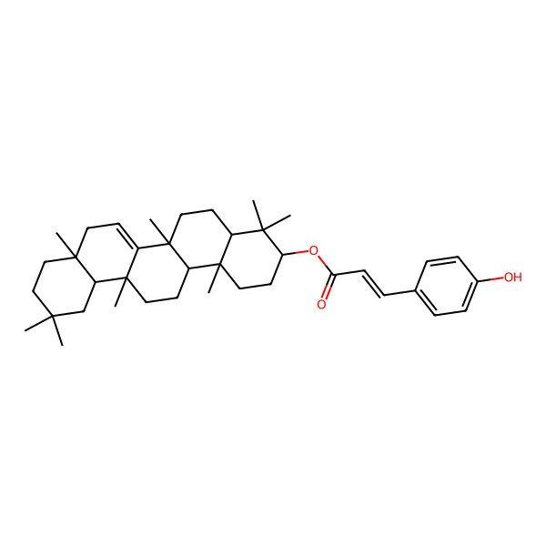 2D Structure of (4,4,6a,6a,8a,11,11,14b-Octamethyl-1,2,3,4a,5,6,8,9,10,12,12a,13,14,14a-tetradecahydropicen-3-yl) 3-(4-hydroxyphenyl)prop-2-enoate