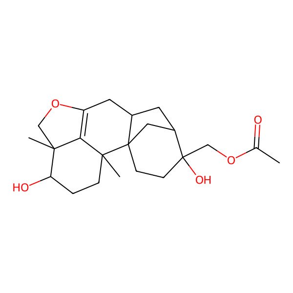 2D Structure of (5,14-Dihydroxy-1,13-dimethyl-11-oxapentacyclo[8.6.1.12,6.02,8.013,17]octadec-10(17)-en-5-yl)methyl acetate
