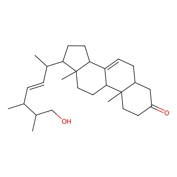 2D Structure of (5S,9R,10S,13R,14R,17R)-17-[(2R,5S,6S)-7-hydroxy-5,6-dimethylhept-3-en-2-yl]-10,13-dimethyl-1,2,4,5,6,9,11,12,14,15,16,17-dodecahydrocyclopenta[a]phenanthren-3-one