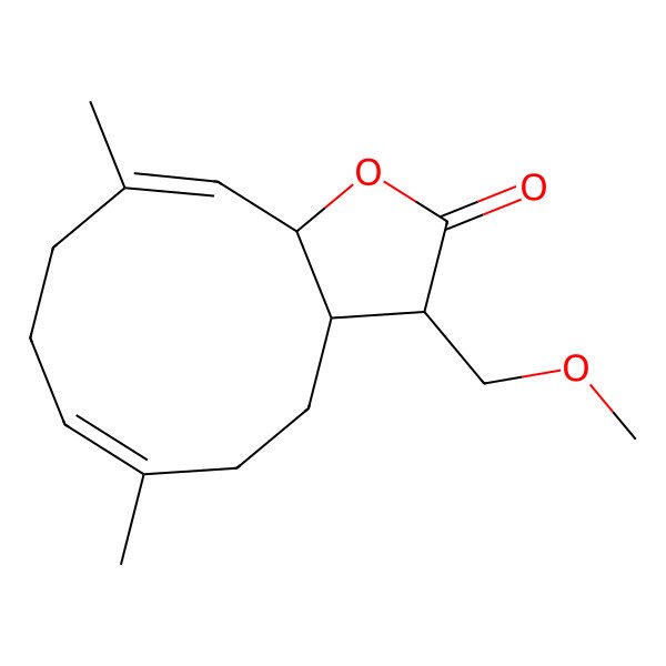 2D Structure of (3R,3aS,6E,10E,11aS)-3-(methoxymethyl)-6,10-dimethyl-3a,4,5,8,9,11a-hexahydro-3H-cyclodeca[b]furan-2-one