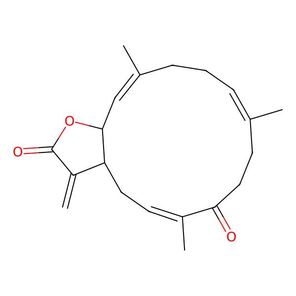 2D Structure of (3aS,5Z,10E,15aS)-6,10,14-trimethyl-3-methylidene-4,8,9,12,13,15a-hexahydro-3aH-cyclotetradeca[b]furan-2,7-dione