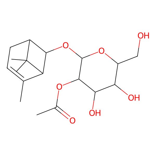 2D Structure of [(2R,3R,4S,5S,6R)-4,5-dihydroxy-6-(hydroxymethyl)-2-[[(1R,5S,6R)-2,7,7-trimethyl-6-bicyclo[3.1.1]hept-2-enyl]oxy]oxan-3-yl] acetate