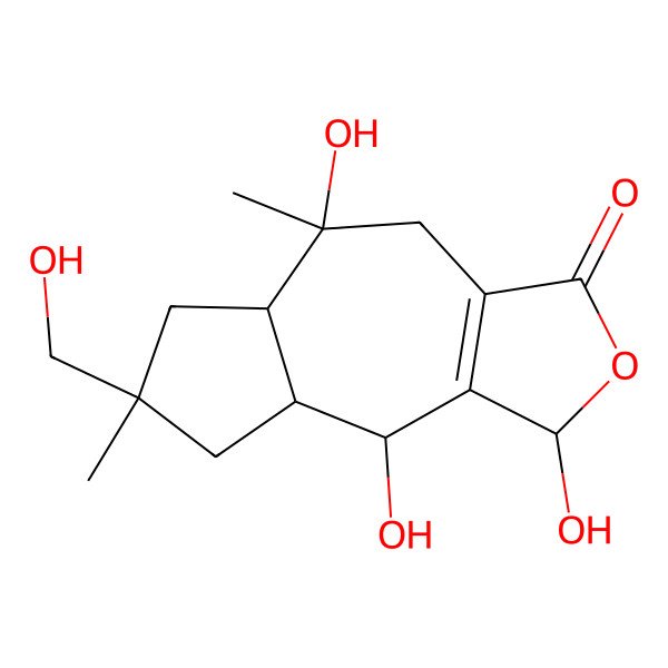 2D Structure of (5S,5aS,7R,8aR,9S)-1,5,9-trihydroxy-7-(hydroxymethyl)-5,7-dimethyl-4,5a,6,8,8a,9-hexahydro-1H-azuleno[5,6-c]furan-3-one