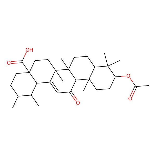 2D Structure of 10-Acetyloxy-1,2,6a,6b,9,9,12a-heptamethyl-13-oxo-1,2,3,4,5,6,6a,7,8,8a,10,11,12,14b-tetradecahydropicene-4a-carboxylic acid
