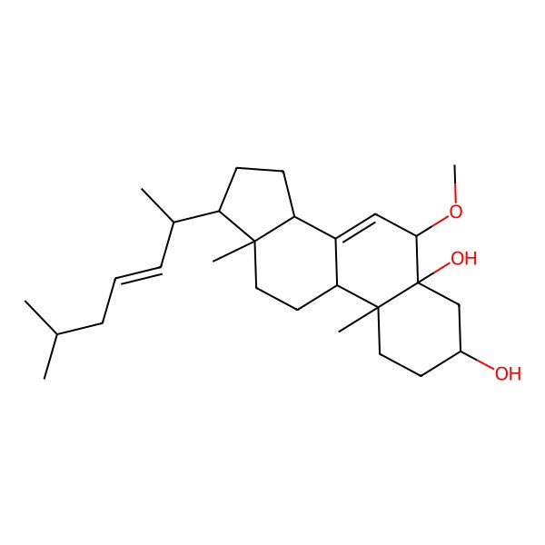 2D Structure of (3S,5R,6R,9S,10R,13R,14R,17R)-6-methoxy-10,13-dimethyl-17-[(E,2R)-6-methylhept-3-en-2-yl]-1,2,3,4,6,9,11,12,14,15,16,17-dodecahydrocyclopenta[a]phenanthrene-3,5-diol