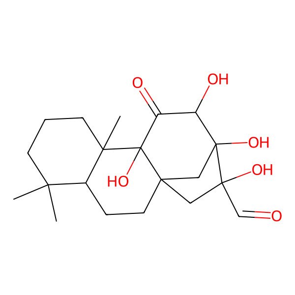 2D Structure of 10,12,13,14-Tetrahydroxy-5,5,9-trimethyl-11-oxotetracyclo[11.2.1.01,10.04,9]hexadecane-14-carbaldehyde