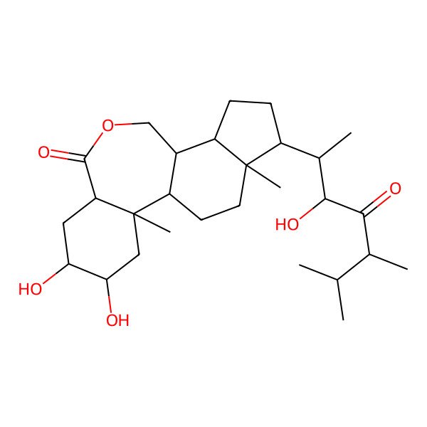 2D Structure of (1S,2R,4R,5S,7S,11S,12S,15R,16S)-4,5-dihydroxy-15-[(2S,3R,5S)-3-hydroxy-5,6-dimethyl-4-oxoheptan-2-yl]-2,16-dimethyl-9-oxatetracyclo[9.7.0.02,7.012,16]octadecan-8-one