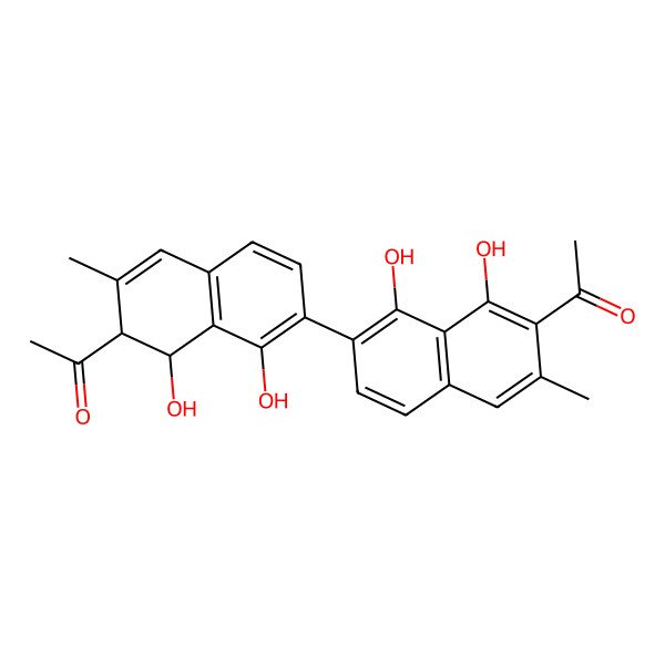 2D Structure of 1-[7-(7-Acetyl-1,8-dihydroxy-6-methylnaphthalen-2-yl)-1,8-dihydroxy-3-methyl-1,2-dihydronaphthalen-2-yl]ethanone