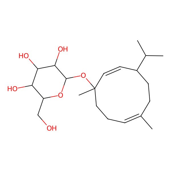 2D Structure of (2S,3R,4S,5S,6R)-2-[(1R,2E,4S,7E)-1,7-dimethyl-4-propan-2-ylcyclodeca-2,7-dien-1-yl]oxy-6-(hydroxymethyl)oxane-3,4,5-triol