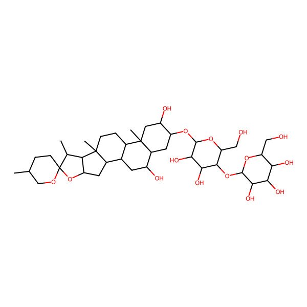 2D Structure of (2S,3R,4S,5S,6R)-2-[(2R,3R,4R,5R,6R)-6-[(1R,2S,4S,5'R,6R,7S,8R,9S,12S,13R,15R,16R,18S,19R)-15,19-dihydroxy-5',7,9,13-tetramethylspiro[5-oxapentacyclo[10.8.0.02,9.04,8.013,18]icosane-6,2'-oxane]-16-yl]oxy-4,5-dihydroxy-2-(hydroxymethyl)oxan-3-yl]oxy-6-(hydroxymethyl)oxane-3,4,5-triol