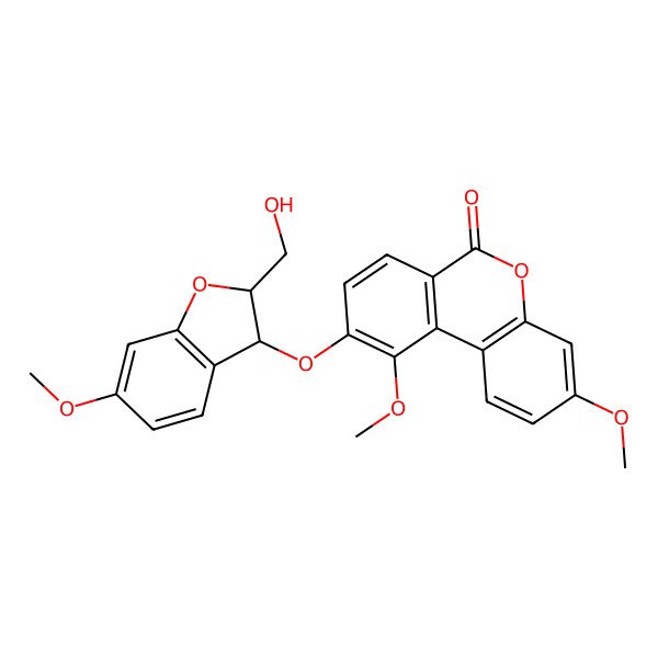 2D Structure of 9-[[(2S,3R)-2-(hydroxymethyl)-6-methoxy-2,3-dihydro-1-benzofuran-3-yl]oxy]-3,10-dimethoxybenzo[c]chromen-6-one