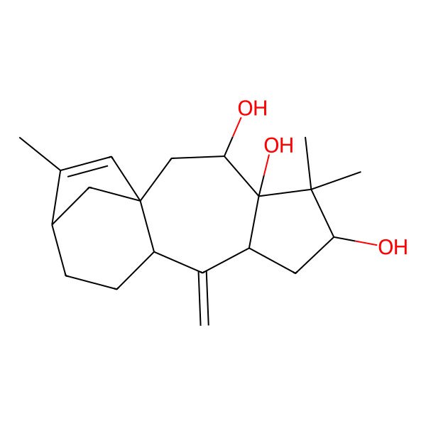 2D Structure of (1R,3R,4R,6S,8S,10S,13R)-5,5,14-trimethyl-9-methylidenetetracyclo[11.2.1.01,10.04,8]hexadec-14-ene-3,4,6-triol