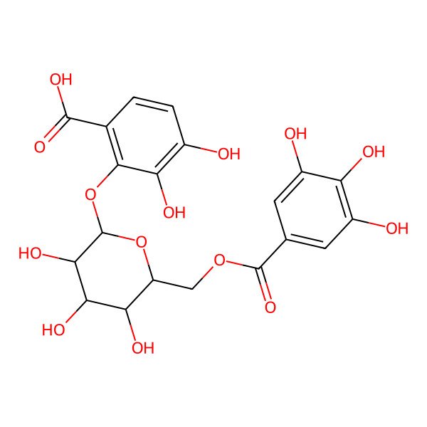 2D Structure of 3,4-dihydroxy-2-[(2S,3R,4S,5S,6R)-3,4,5-trihydroxy-6-[(3,4,5-trihydroxybenzoyl)oxymethyl]oxan-2-yl]oxybenzoic acid