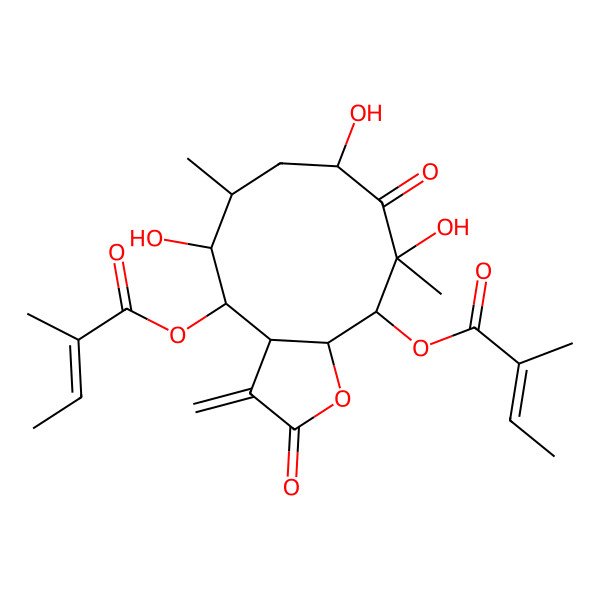 2D Structure of [(3aR,4R,5R,6R,8R,10R,11R,11aS)-5,8,10-trihydroxy-6,10-dimethyl-11-[(Z)-2-methylbut-2-enoyl]oxy-3-methylidene-2,9-dioxo-3a,4,5,6,7,8,11,11a-octahydrocyclodeca[b]furan-4-yl] (Z)-2-methylbut-2-enoate