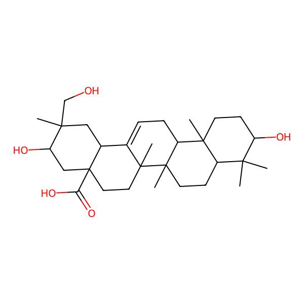 2D Structure of (2S,3S,4aR,6aR,6aS,6bR,8aR,10S,12aR,14bS)-3,10-dihydroxy-2-(hydroxymethyl)-2,6a,6b,9,9,12a-hexamethyl-1,3,4,5,6,6a,7,8,8a,10,11,12,13,14b-tetradecahydropicene-4a-carboxylic acid