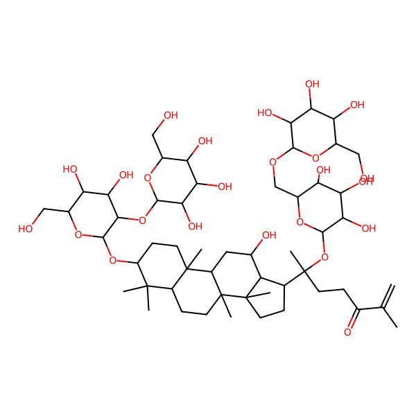 2D Structure of (6S)-6-[(3S,5S,8R,9R,10R,12R,13R,14R,17S)-3-[(2R,3R,4S,5S,6R)-4,5-dihydroxy-6-(hydroxymethyl)-3-[(2S,3R,4S,5S,6R)-3,4,5-trihydroxy-6-(hydroxymethyl)oxan-2-yl]oxyoxan-2-yl]oxy-12-hydroxy-4,4,8,10,14-pentamethyl-2,3,5,6,7,9,11,12,13,15,16,17-dodecahydro-1H-cyclopenta[a]phenanthren-17-yl]-2-methyl-6-[(2S,3R,4S,5S,6R)-3,4,5-trihydroxy-6-[[(2S,3R,4S,5S,6R)-3,4,5-trihydroxy-6-(hydroxymethyl)oxan-2-yl]oxymethyl]oxan-2-yl]oxyhept-1-en-3-one