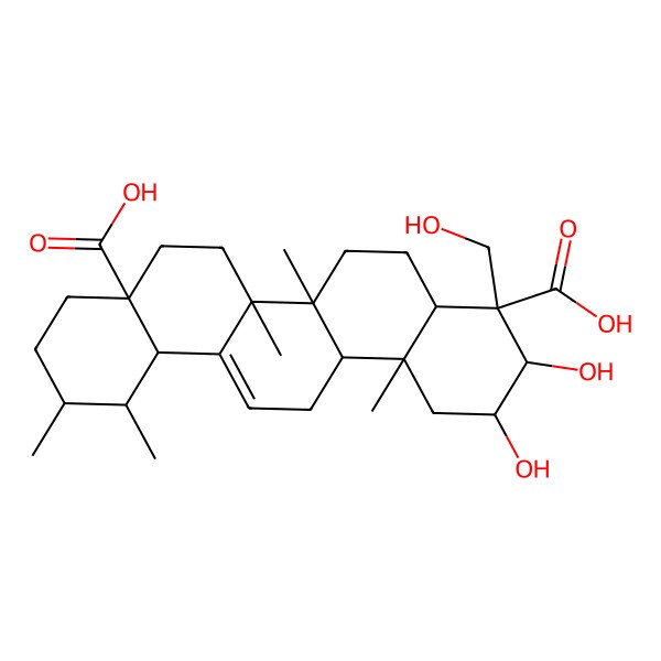 2D Structure of 2,3-dihydroxy-4-(hydroxymethyl)-6a,6b,11,12,14b-pentamethyl-2,3,4a,5,6,7,8,9,10,11,12,12a,14,14a-tetradecahydro-1H-picene-4,8a-dicarboxylic acid