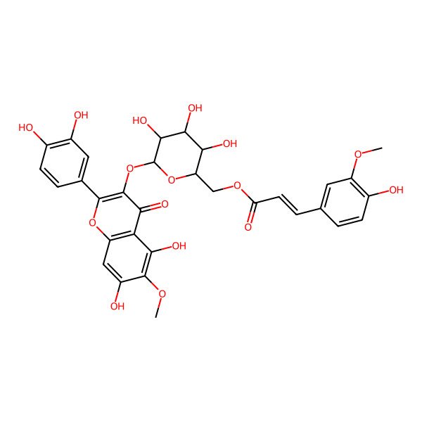2D Structure of [(2S,3S,4S,5S,6S)-6-[2-(3,4-dihydroxyphenyl)-5,7-dihydroxy-6-methoxy-4-oxochromen-3-yl]oxy-3,4,5-trihydroxyoxan-2-yl]methyl (E)-3-(4-hydroxy-3-methoxyphenyl)prop-2-enoate