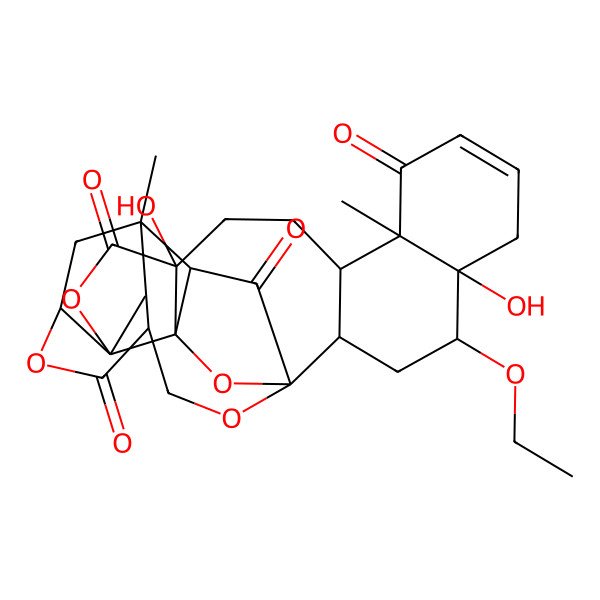 2D Structure of 15-Ethoxy-5,14-dihydroxy-2,9,26-trimethyl-3,19,23,28-tetraoxaoctacyclo[16.9.1.118,27.01,5.02,24.08,17.09,14.021,26]nonacos-11-ene-4,10,22,29-tetrone