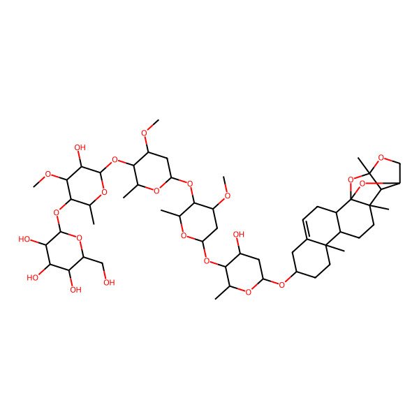 2D Structure of 2-[5-hydroxy-6-[6-[6-[4-hydroxy-2-methyl-6-[[(1S,2R,7S,10R,11S,14R,15R,16R,19S)-10,14,16-trimethyl-17,20,21-trioxahexacyclo[14.4.1.01,14.02,11.05,10.015,19]henicos-4-en-7-yl]oxy]oxan-3-yl]oxy-4-methoxy-2-methyloxan-3-yl]oxy-4-methoxy-2-methyloxan-3-yl]oxy-4-methoxy-2-methyloxan-3-yl]oxy-6-(hydroxymethyl)oxane-3,4,5-triol