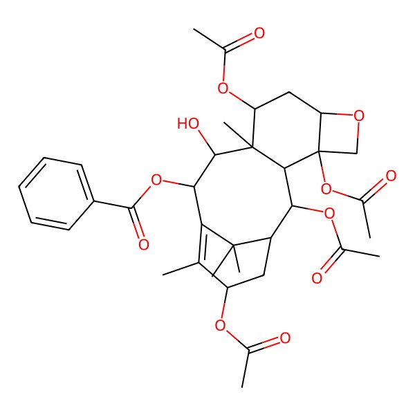 2D Structure of [(1R,2R,3S,4S,7R,9R,10S,11S,12R,15R)-2,4,9,15-tetraacetyloxy-11-hydroxy-10,14,17,17-tetramethyl-6-oxatetracyclo[11.3.1.03,10.04,7]heptadec-13-en-12-yl] benzoate