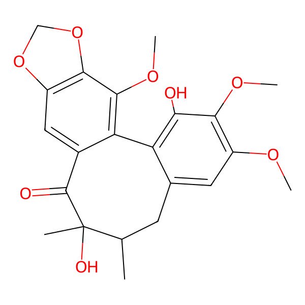 2D Structure of 3,10-Dihydroxy-4,5,19-trimethoxy-9,10-dimethyl-15,17-dioxatetracyclo[10.7.0.02,7.014,18]nonadeca-1(19),2,4,6,12,14(18)-hexaen-11-one