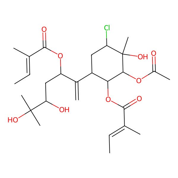 2D Structure of [(1S,2S,3S,4S,6R)-2-acetyloxy-4-chloro-6-[(3S,5R)-5,6-dihydroxy-6-methyl-3-[(Z)-2-methylbut-2-enoyl]oxyhept-1-en-2-yl]-3-hydroxy-3-methylcyclohexyl] (Z)-2-methylbut-2-enoate