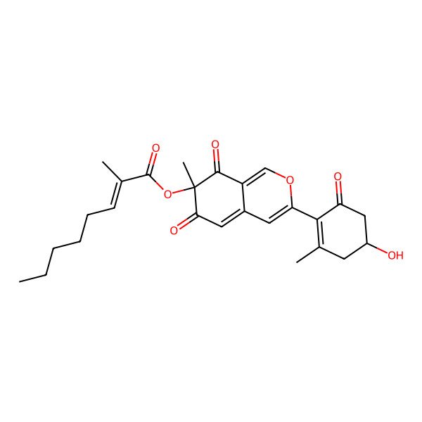 2D Structure of [(7S)-3-[(4S)-4-hydroxy-2-methyl-6-oxocyclohexen-1-yl]-7-methyl-6,8-dioxoisochromen-7-yl] (E)-2-methyloct-2-enoate