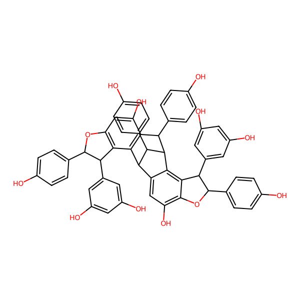 2D Structure of (4S,5R,11R,15R,16S,22R)-4,15-bis(3,5-dihydroxyphenyl)-5,11,16,22-tetrakis(4-hydroxyphenyl)-6,17-dioxahexacyclo[10.9.1.02,10.03,7.013,21.014,18]docosa-2(10),3(7),8,13,18,20-hexaene-9,19-diol