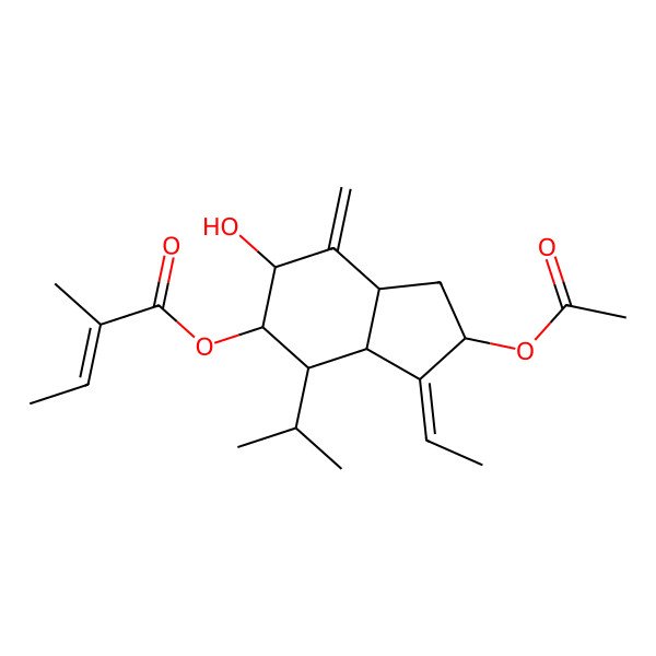 2D Structure of (2-acetyloxy-3-ethylidene-6-hydroxy-7-methylidene-4-propan-2-yl-2,3a,4,5,6,7a-hexahydro-1H-inden-5-yl) 2-methylbut-2-enoate