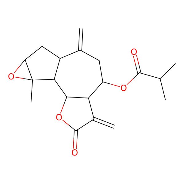 2D Structure of (14-Methyl-5,9-dimethylidene-4-oxo-3,13-dioxatetracyclo[8.4.0.02,6.012,14]tetradecan-7-yl) 2-methylpropanoate