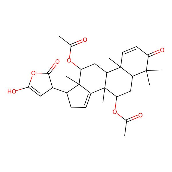 2D Structure of [(5R,7R,8R,9R,10R,12S,13S,17S)-7-acetyloxy-17-(5-hydroxy-2-oxo-3H-furan-3-yl)-4,4,8,10,13-pentamethyl-3-oxo-5,6,7,9,11,12,16,17-octahydrocyclopenta[a]phenanthren-12-yl] acetate
