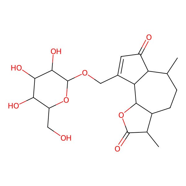 2D Structure of (3S,3aS,6S,6aS,9aR,9bS)-3,6-dimethyl-9-[[(2R,3R,4S,5S,6R)-3,4,5-trihydroxy-6-(hydroxymethyl)oxan-2-yl]oxymethyl]-3,3a,4,5,6,6a,9a,9b-octahydroazuleno[4,5-b]furan-2,7-dione