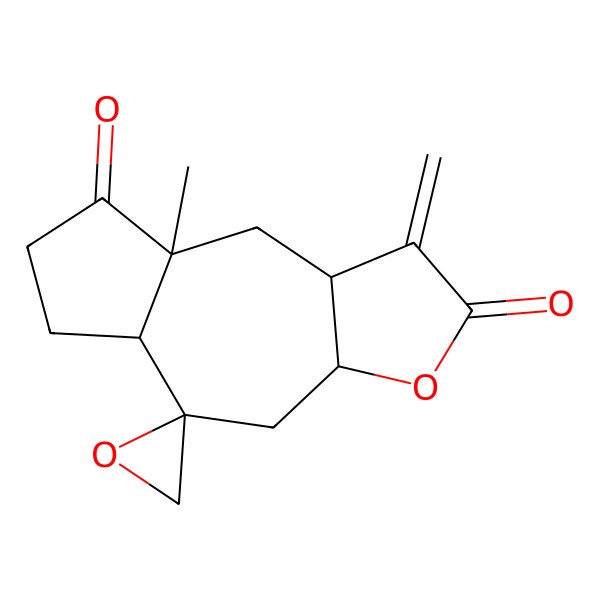 2D Structure of (3aS,5R,5aR,8aS,9aR)-8a-methyl-1-methylidenespiro[4,5a,6,7,9,9a-hexahydro-3aH-azuleno[6,7-b]furan-5,2'-oxirane]-2,8-dione