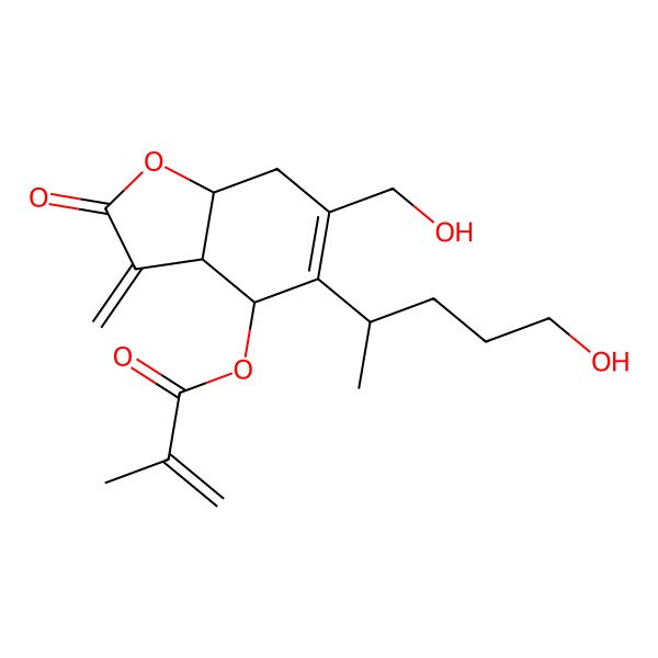 2D Structure of [(3aS,4S,7aR)-6-(hydroxymethyl)-5-[(2S)-5-hydroxypentan-2-yl]-3-methylidene-2-oxo-3a,4,7,7a-tetrahydro-1-benzofuran-4-yl] 2-methylprop-2-enoate
