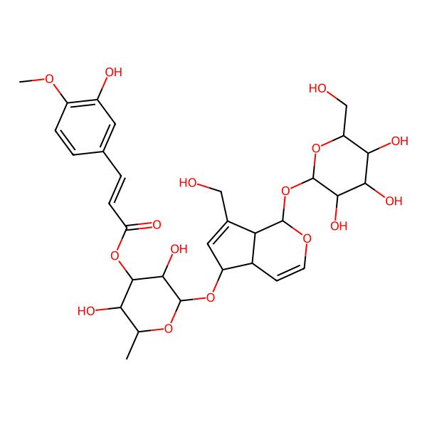 2D Structure of [(2R,3R,4R,5S,6S)-2-[[(1S,4aR,5S,7aS)-7-(hydroxymethyl)-1-[(2S,3R,4S,5S,6R)-3,4,5-trihydroxy-6-(hydroxymethyl)oxan-2-yl]oxy-1,4a,5,7a-tetrahydrocyclopenta[c]pyran-5-yl]oxy]-3,5-dihydroxy-6-methyloxan-4-yl] (E)-3-(3-hydroxy-4-methoxyphenyl)prop-2-enoate
