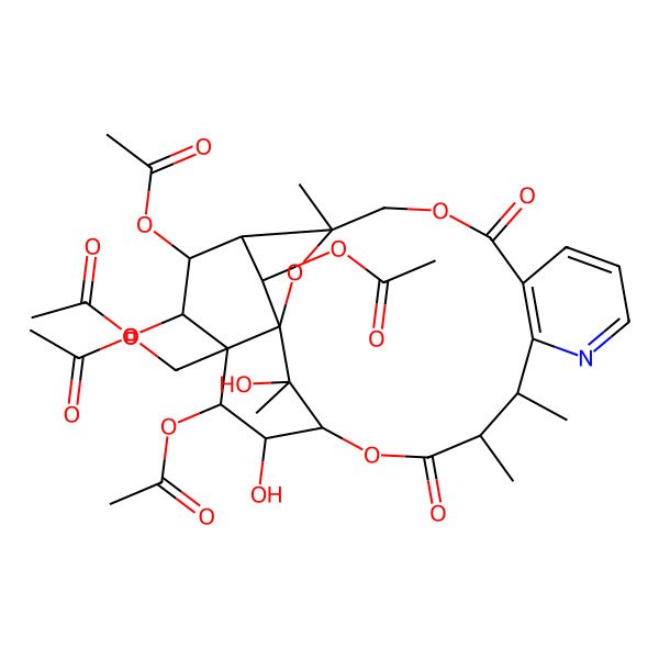 2D Structure of (19,21,22,24-Tetraacetyloxy-18,25-dihydroxy-3,13,14,25-tetramethyl-6,15-dioxo-2,5,16-trioxa-11-azapentacyclo[15.7.1.01,20.03,23.07,12]pentacosa-7(12),8,10-trien-20-yl)methyl acetate