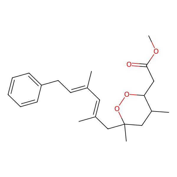 2D Structure of methyl 2-[(3S,4R,6R)-6-[(2E,4E)-2,4-dimethyl-6-phenylhexa-2,4-dienyl]-4,6-dimethyldioxan-3-yl]acetate