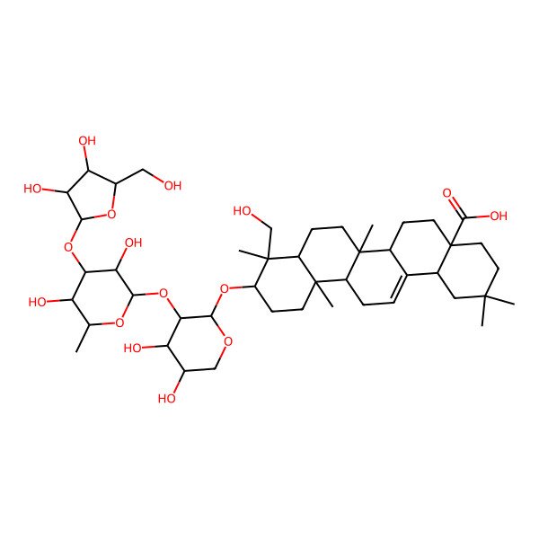 2D Structure of (4aR,6aS,6aS,6bR,8aR,9R,10S,12aR,14bS)-10-[(2S,3R,4S,5S)-3-[(2S,3R,4R,5S,6S)-4-[(2S,3R,4R,5S)-3,4-dihydroxy-5-(hydroxymethyl)oxolan-2-yl]oxy-3,5-dihydroxy-6-methyloxan-2-yl]oxy-4,5-dihydroxyoxan-2-yl]oxy-9-(hydroxymethyl)-2,2,6b,9,12a-pentamethyl-3,4,5,6,6a,6a,7,8,8a,10,11,12,13,14b-tetradecahydro-1H-picene-4a-carboxylic acid
