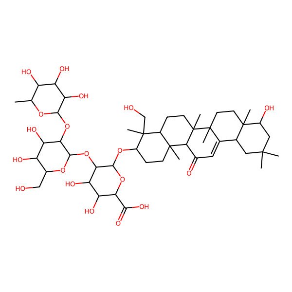 2D Structure of (2S,3S,4S,5R,6R)-6-[[(3S,4S,4aR,6aR,6bS,8aR,9R,12aS,14aR,14bS)-9-hydroxy-4-(hydroxymethyl)-4,6a,6b,8a,11,11,14b-heptamethyl-14-oxo-2,3,4a,5,6,7,8,9,10,12,12a,14a-dodecahydro-1H-picen-3-yl]oxy]-5-[(2S,3R,4S,5R,6R)-4,5-dihydroxy-6-(hydroxymethyl)-3-[(2S,3R,4R,5R,6S)-3,4,5-trihydroxy-6-methyloxan-2-yl]oxyoxan-2-yl]oxy-3,4-dihydroxyoxane-2-carboxylic acid