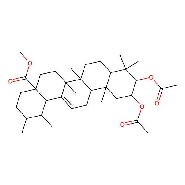 2D Structure of methyl (1S,2R,4aS,6aR,6aS,6bR,8aR,10S,11R,12aR,14bS)-10,11-diacetyloxy-1,2,6a,6b,9,9,12a-heptamethyl-2,3,4,5,6,6a,7,8,8a,10,11,12,13,14b-tetradecahydro-1H-picene-4a-carboxylate 2D Structure of methyl (1S,2R,4aS,6aR,6aS,6bR,8aR,10S,11R,12aR,14bS)-10,11-diacetyloxy-1,2,6a,6b,9,9,12a-heptamethyl-2,3,4,5,6,6a,7,8,8a,10,11,12,13,14b-tetradecahydro-1H-picene-4a-carboxylate