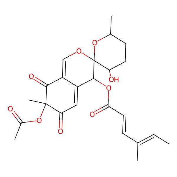 2D Structure of (7-acetyloxy-3'-hydroxy-6',7-dimethyl-6,8-dioxospiro[4H-isochromene-3,2'-oxane]-4-yl) 4-methylhexa-2,4-dienoate